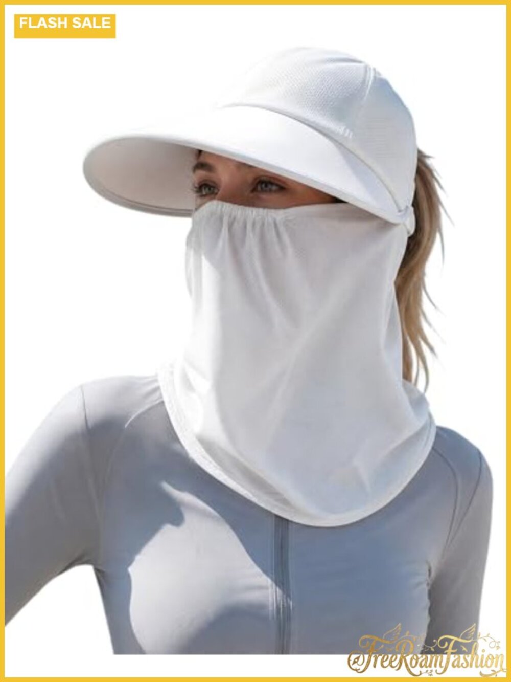3-in-1 Wide Brim Sun Hat Visor Detachable Face Neck Shield Ponytail Friendly